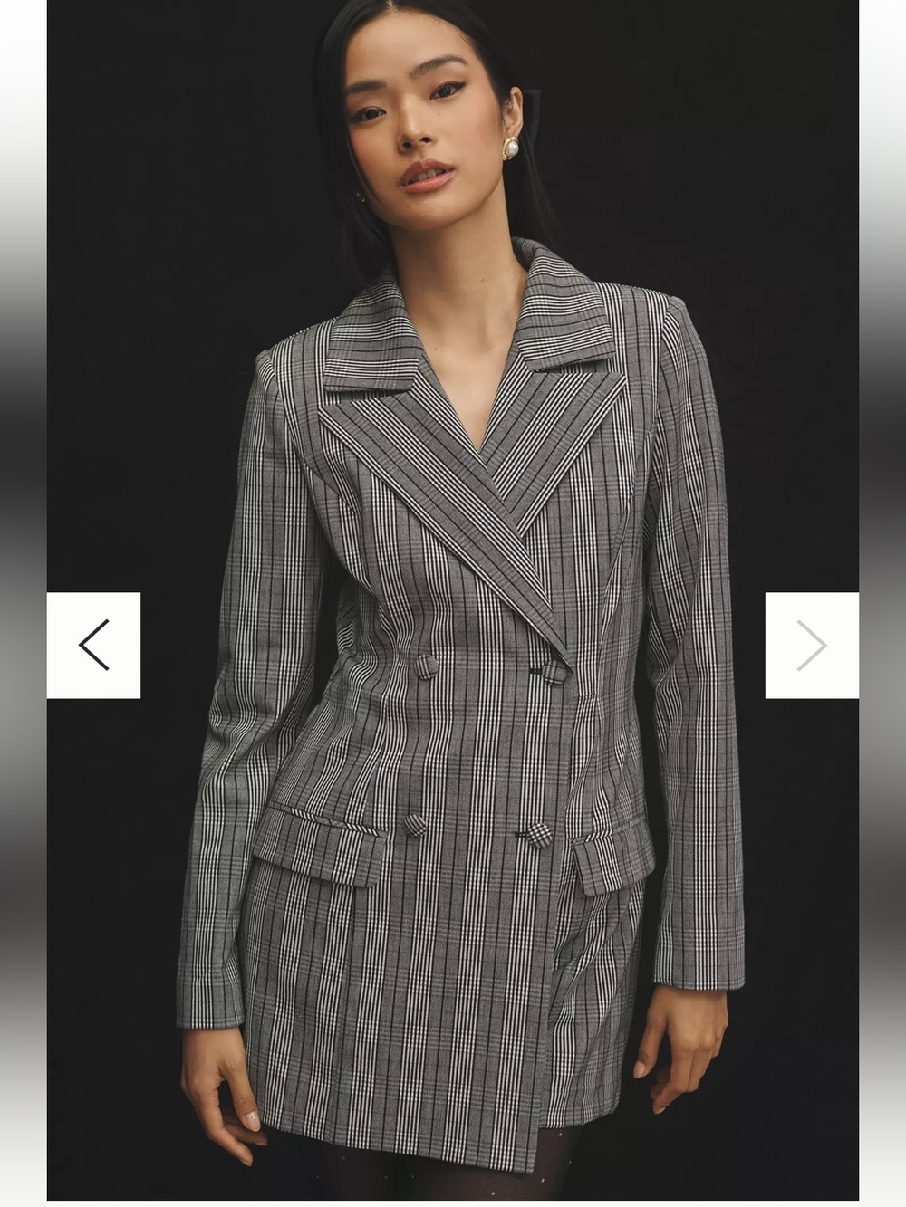 Anthropologie Hutch Double-Breasted Blazer Romper Black Plaid 12 Old Money NWT